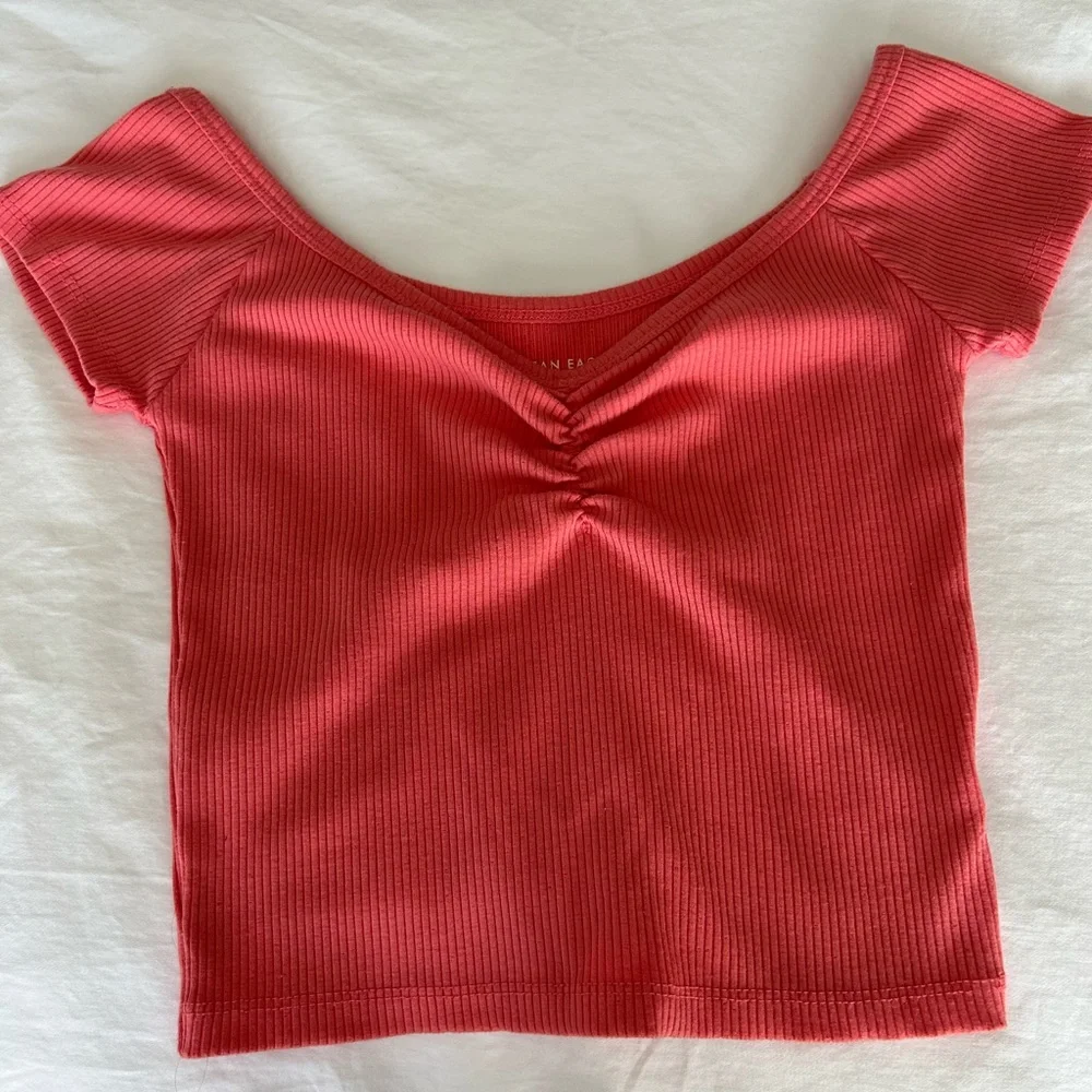 American Eagle Outfitters Ribbed Coral Crop Top - Picture 2 of 7